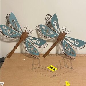 Decorative Metal Dragonflies in Blue and Brown